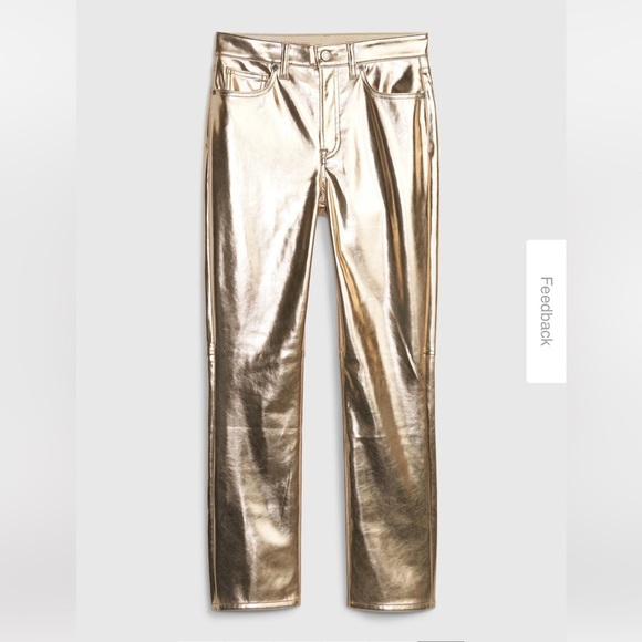 GAP High Rise Vegan Leather Metallic Champagne Gold Slim Jeans Women’s Size 31 - Picture 7 of 15